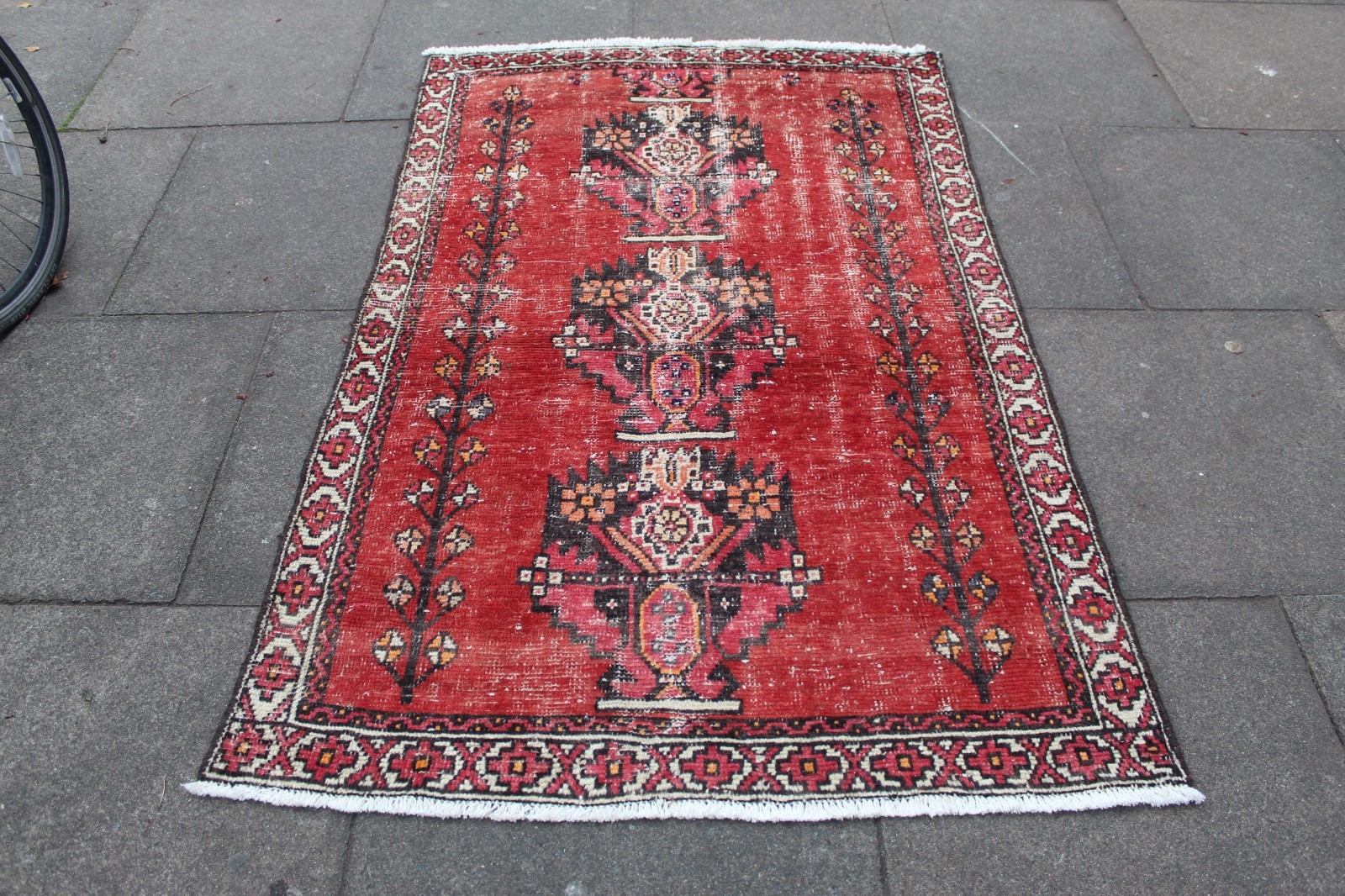Vintage Worn Hand Made Traditional Oriental Wool Red Rug 177x112cm gallery