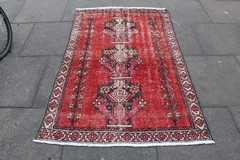 Vintage Worn Hand Made Traditional Oriental Wool Red Rug 177x112cm