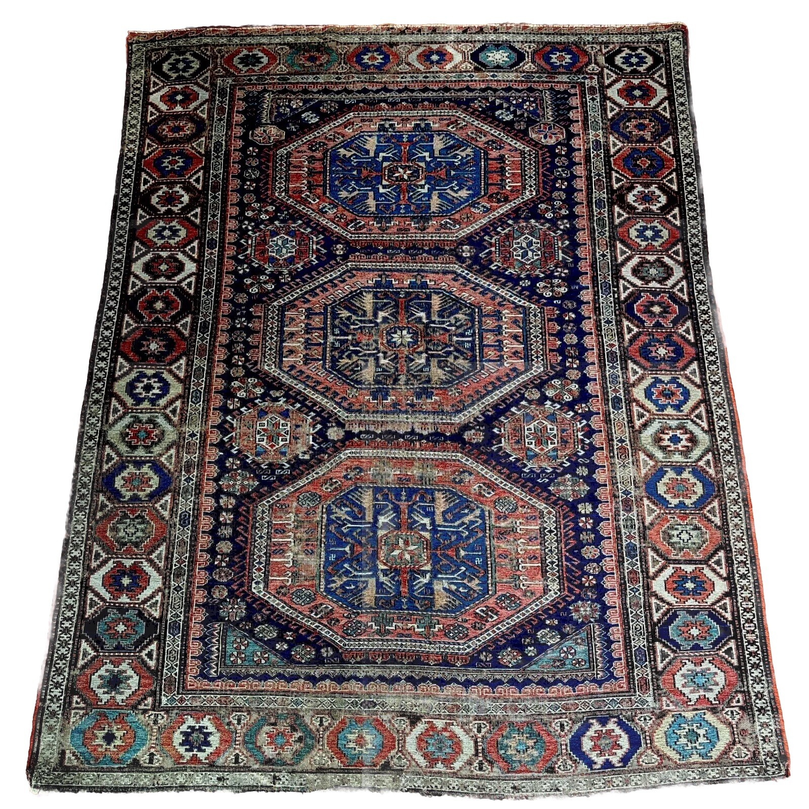 Antique Caucasian Seichur Soumak Rug 4 X 5 All Wool Circa 1880 All vegetal dyes. gallery