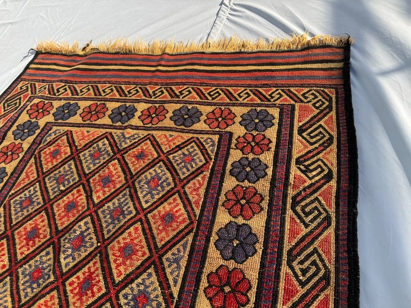 4x6 Handwoven Antique Afghan Kilim Rug Geometric Turkmen Terracotta Area Carpet gallery