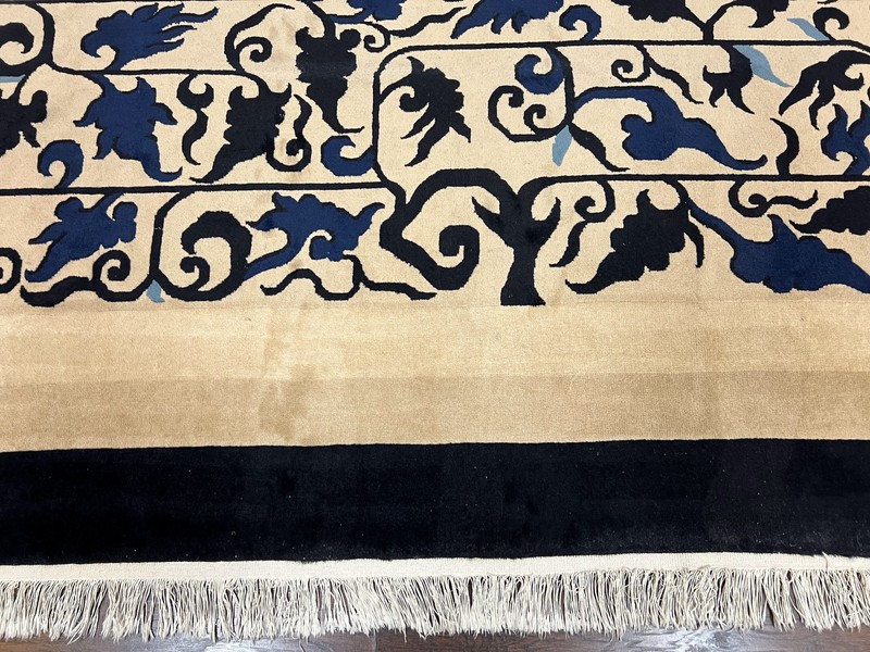10x14 Chinese Peking Rug Allover Pattern Beige Black Blue Handmade Vintage 1940s gallery