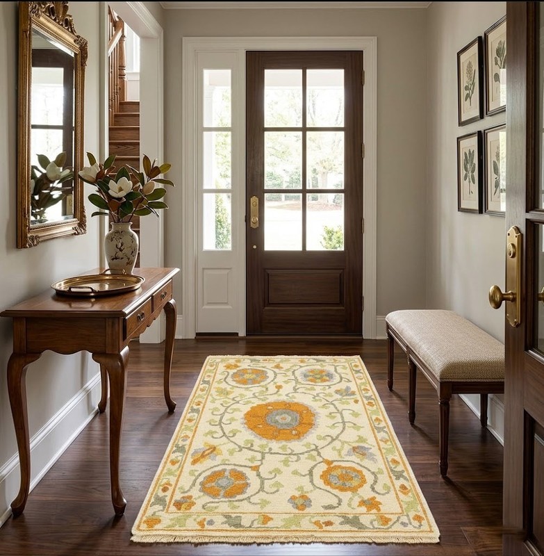 Handmade 2x3 Ft Sumak Wool Oriental Rug Cream Floral Classic Entryway Carpet gallery