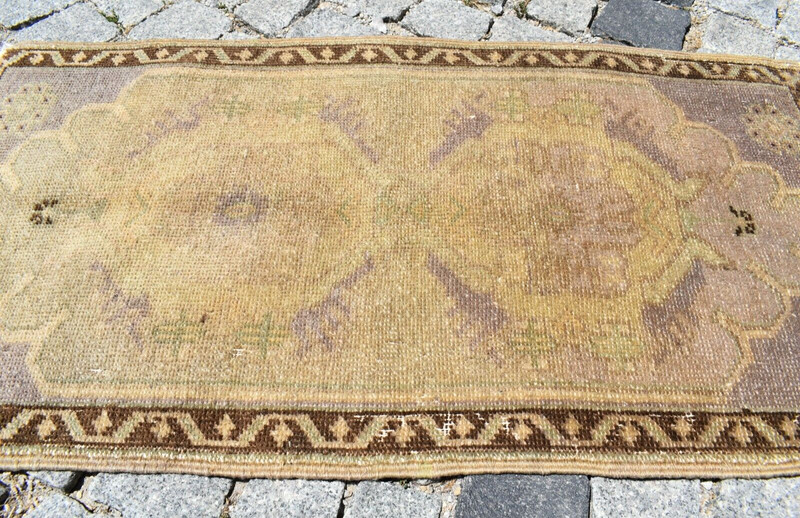 Vintage Turkish Rug 20''x38'' Anatolian Muted Dye Oushak Rug Small Low Pile Rug gallery