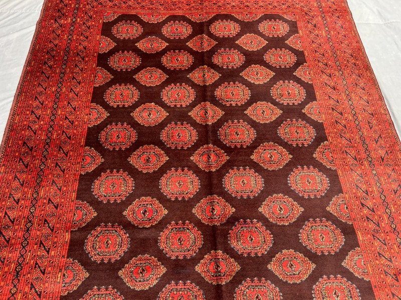 Antique Turkmen Ersari 7' x 9'4" Handwoven Rug Faded Burgundy Red Geometric Rug gallery