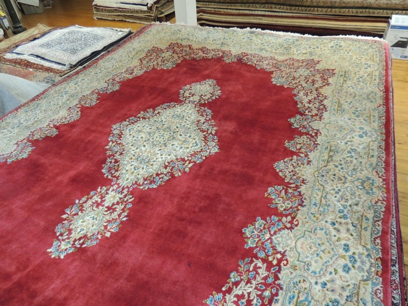 10x14 Antique Kermaan SIGNED Oriental Area Rug wool Red Green Blue Medallion gallery