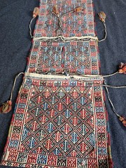 Antique Tribal Kilim Turkish Double Saddle Bag Rug Tassels- 41 x 15.75
