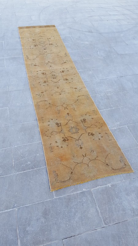 Vintage Area Rug Turkish Oushak Rug Neutral Runner Rug 3x11 Antique Ooshak Rug k gallery
