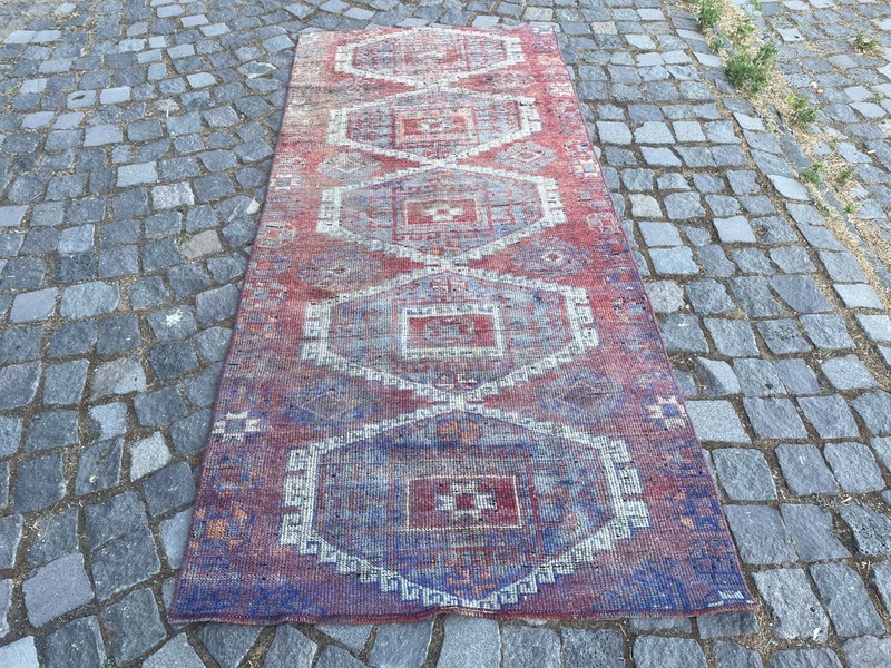Turkish Vintage Rug Handmade Wool Rug Bohemian Runner Rug 3,2 x 6,9 ft gallery