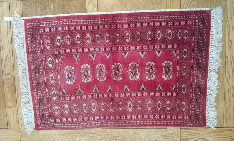 VTG Hand-Knotted SMALL Rug MAT Persian ? Oriental ? Wool ? RED Used? apprx (2x3) gallery