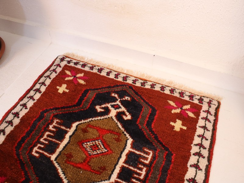 2x2 Turkish Handmade Door Mat Red Black Square Tribal 2.1x2.1 ft gallery