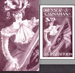 Dresser & Carnahan Rug Mfrs Des Moines Iowa BIG Hat BIG Bow Victorian Trade Card