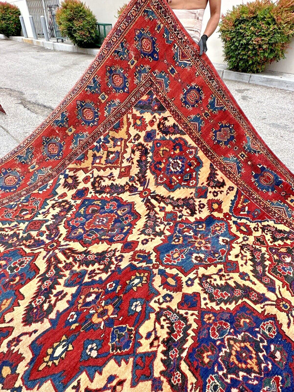 Auth: 19th C Antique Nomadic Bakhtiar Rug RARE Organic Masterpiece HUGE 14x25 gallery