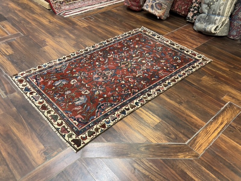 1920 Antique Hand Knotted Vintage Village Floral Area Rug Vegetable Dye 4’x6’4 gallery