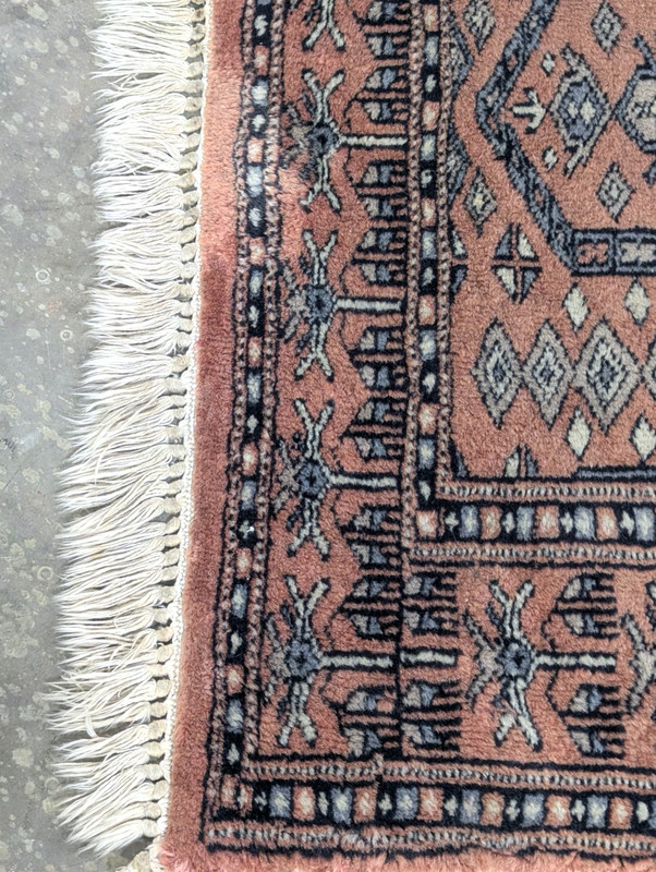 Vintage Hand Knotted Terracotta Bokhara Rug Turkmen Wool Rug Gul Motifs 4' x 2.5 gallery