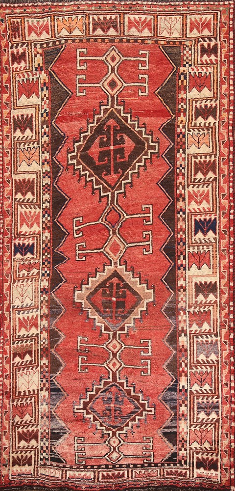 Vintage Red Wool Hand-knotted 9 ft Runner Tribal Traditional Hallway Rug 4x9