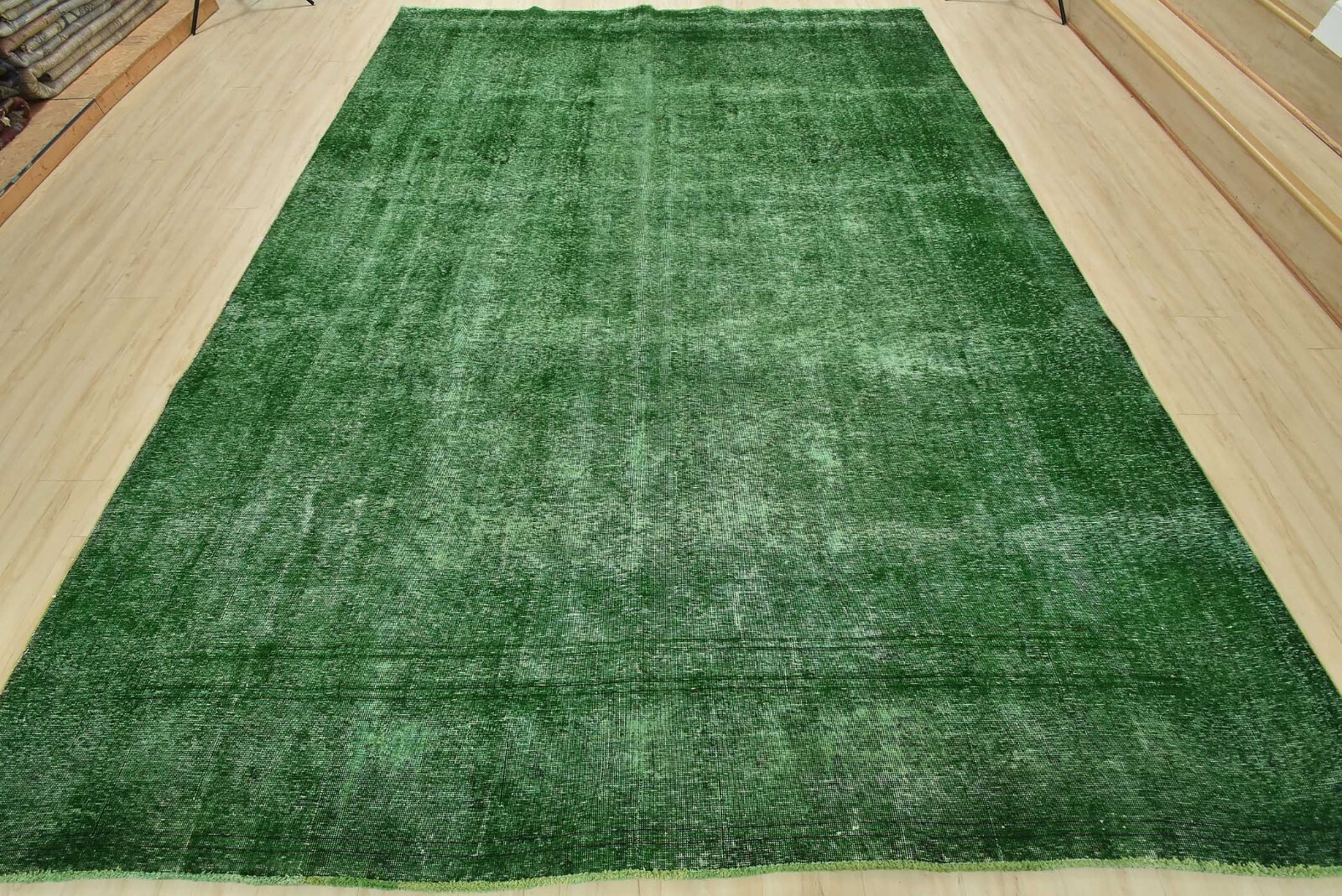 Vintage Overdyed 9’7” x 12’11” Green Distressed Wool Hand-Knotted Oriental Rug gallery