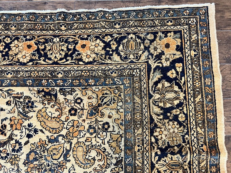 Antique Oriental Rug 9x11 Wool Handmade 1920s Carpet Cream Black Floral Allover gallery