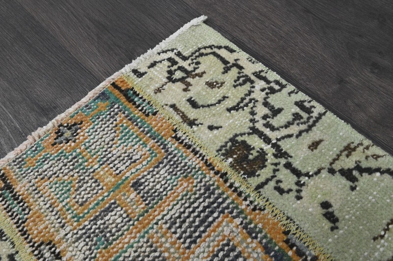 Vintage Turkish Runner Rug 2x6ft Wool Anatolian Handmade Hallway Oushak GREEN gallery