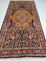 Antique Oriental Hand-Knotted Wool Area Rug Black/Blue/Red/Green 5’1″ x 10’4″