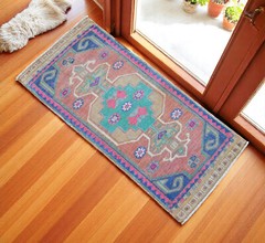 Vintage Handmade Rug, Turkish Rug, Kitchen Bathroom Decor, Doormat, PINK 2×3 ft