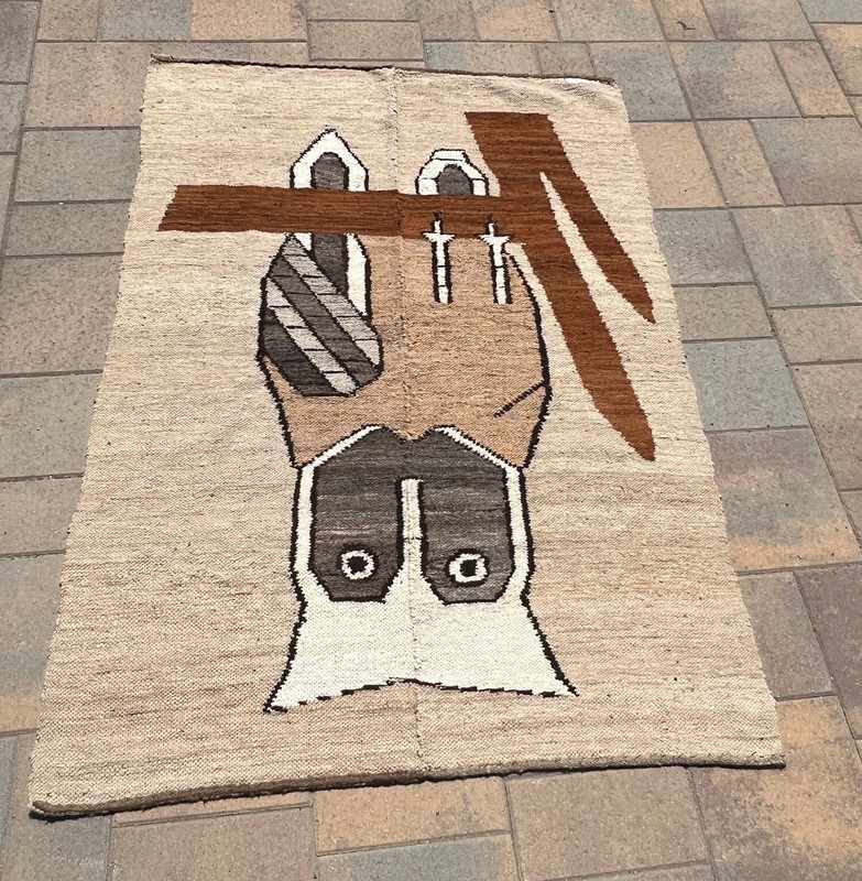 Vintage 1970s Handmade Woven Peruvian 100% Wool Rug 48" x 68" Tapestry gallery
