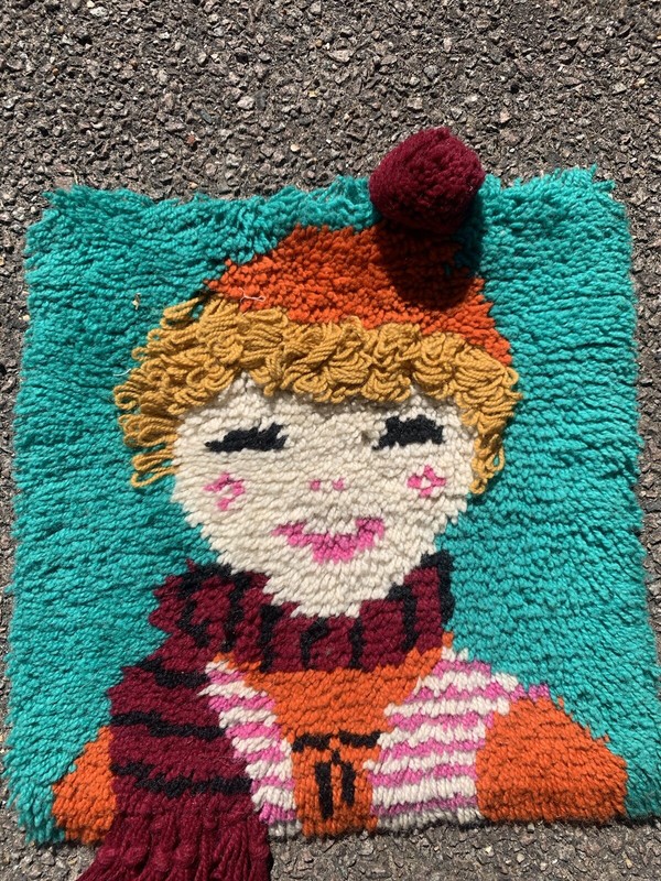Vintage Scandinavian Swedish Wool Rya Weaving Rug Wall decor 37x35cm gallery