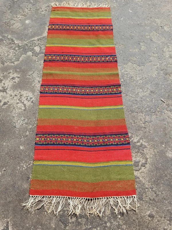 Vintage Traditional Handmade Swedish Striped Wool Multicolor Runner 3.5x1.1 ft gallery