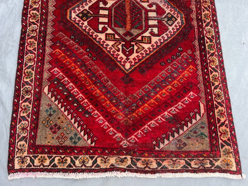 3'7x9'5 ft Vintage Afghan Baluchi Red Geometric Hand Knotted Wool Runner Rug gallery
