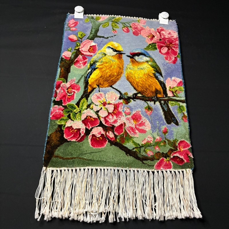 Oriental Rug Tebriz Pictorial Bird & Flower Size 2x1 Silk Hand Knotted w/Hangers gallery