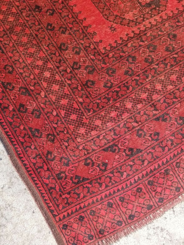 Distressed Authentic Hand Knotted Vintage Afghan Turkmen Wool Area Rug 9.3x6.6ft gallery