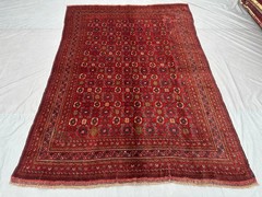 Vintage Bashiri Afghan Oriental Rug 6’4 x 9’2 – Handmade Red Wool Tribal Carpet