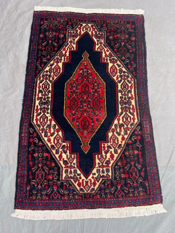 2'1 x 3'5 Vintage Turkish Hand Knotted Tribal Medallion Red Navy Wool Accent Rug gallery