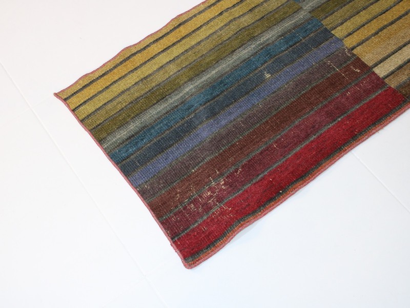 One of a Kind Vintage Turkish Rug 1.6 x 3.4 Ft – Handmade Wool Blue Red Yellow gallery