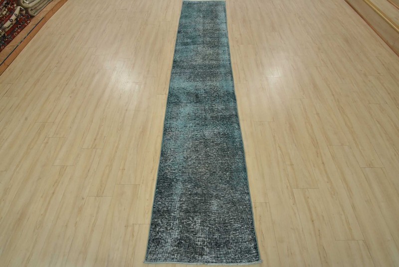 Vintage Overdyed Runner 2’3” x 11’8” Blue Wool Hand-Knotted Carpet gallery