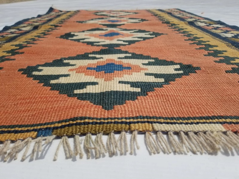 Vintage Traditional Handmade Turkish Wool Multicolor Kilim Rug 4.0x2.8ft gallery