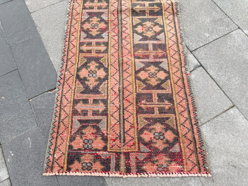 Vintage Turkish Oushak Runner 2x9.7 ft Slim Boho Hand Knotted Wool Rug gallery