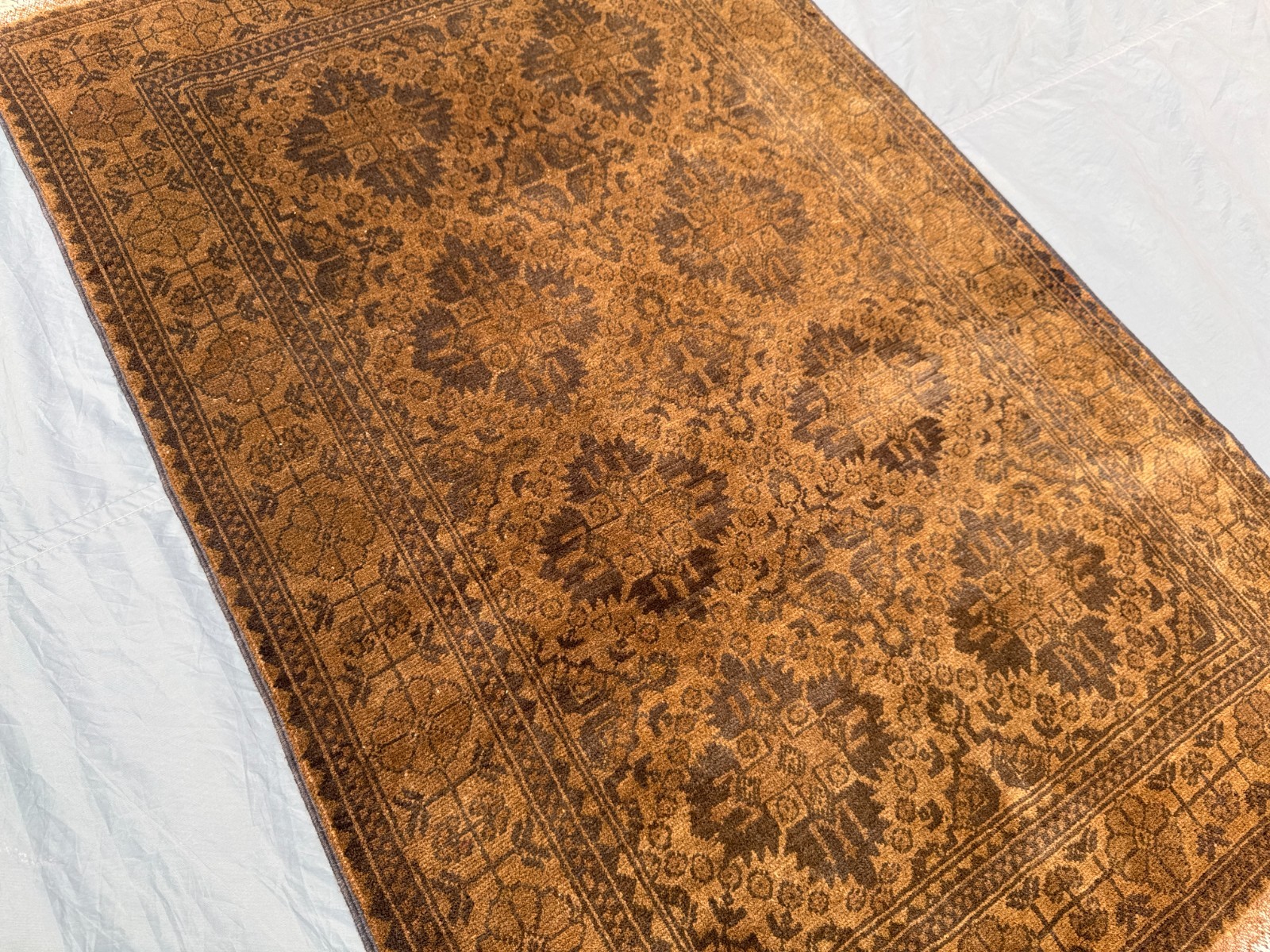 3'4x5'ft Vintage Hand Knotted Rug, Brown & Beige Floral Geometric Bedroom Rug gallery