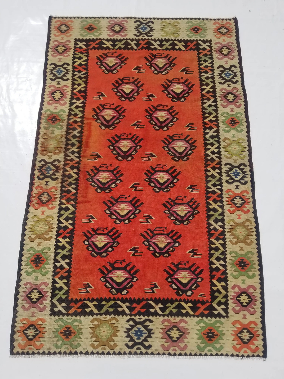 Vintage Traditional Handmade Turkish Anatolian Wool Multi Kilim Rug 6.2x3.9ft gallery