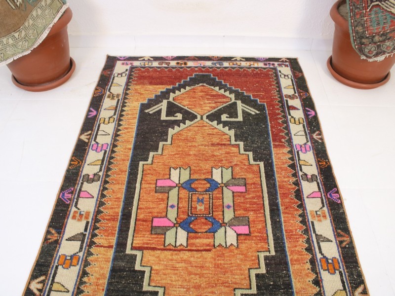 3x6 Turkish Handmade Accent Rug Beige Black Floral 3.1x5.5 ft gallery