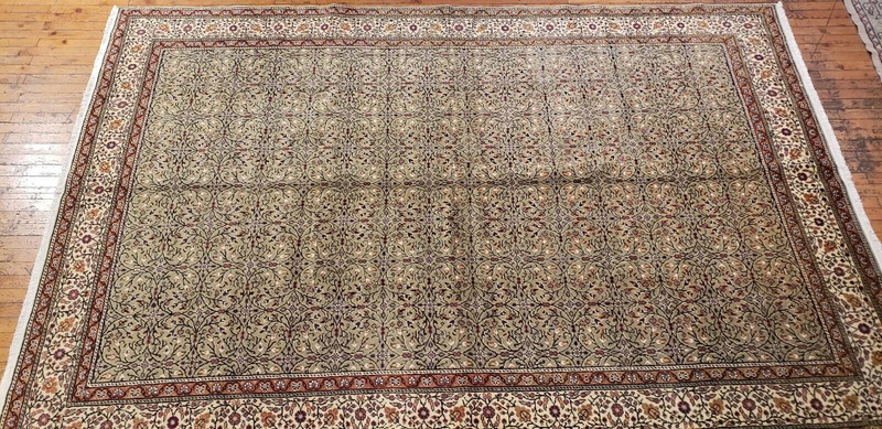 Exquisite Cr1930-1939s Antique Wool Pile Floral Patterned Bunyan Rug 6'4"×9'8" gallery