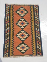 Vintage Traditional Handmade Turkish Wool Multicolor Kilim Rug 4.0×2.8ft