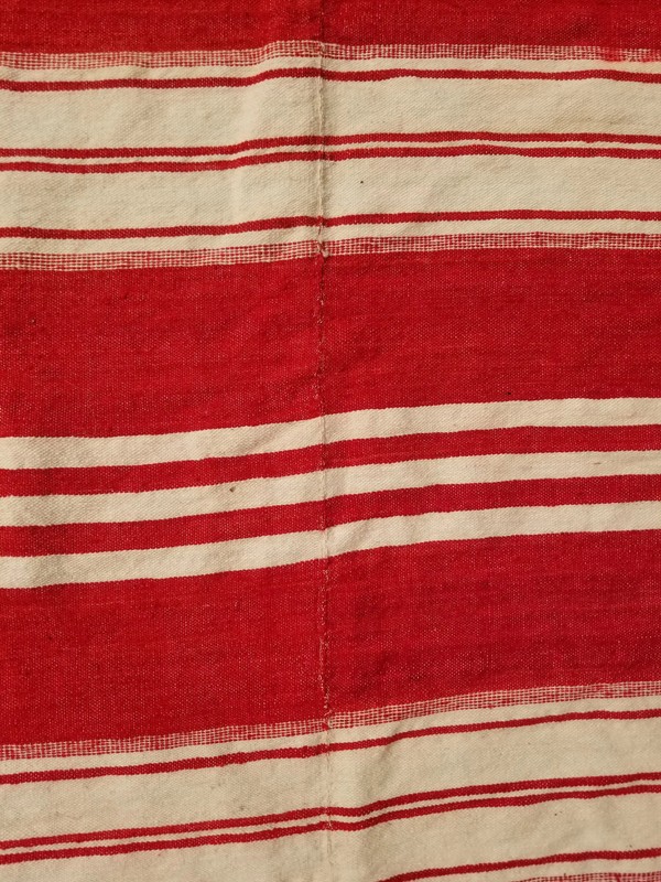 Vintage Traditional Handmade Striped White & Red Wool Kilim 4.7x4.5 ft gallery