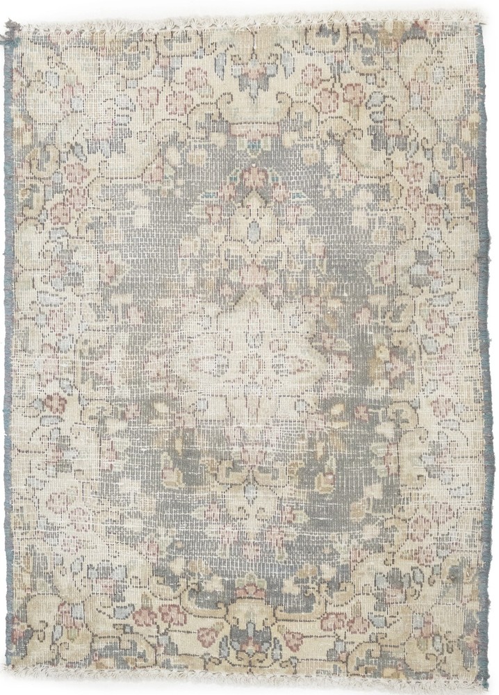 Antique Distressed Wool Rug Vintage Classic Floral Oriental Carpet 1'6X2'0 ft