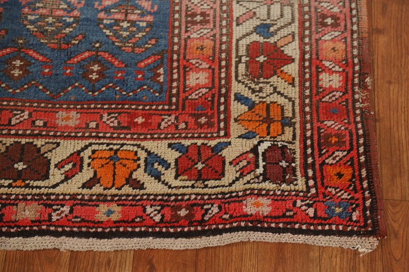 Pre-1900 Handmade Rug Blue Wool Vegetable Dye Heriiz Bakhshayesh Runner Rug 3x15 gallery