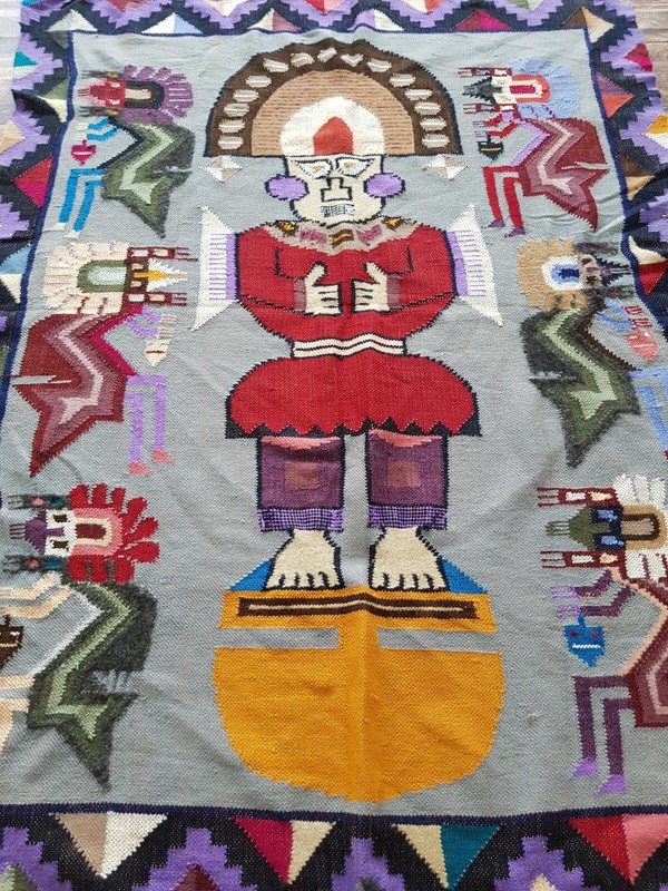 Vintage Handmade Peruvian Pictorial Wool Kilim Rug 35x106 cm gallery
