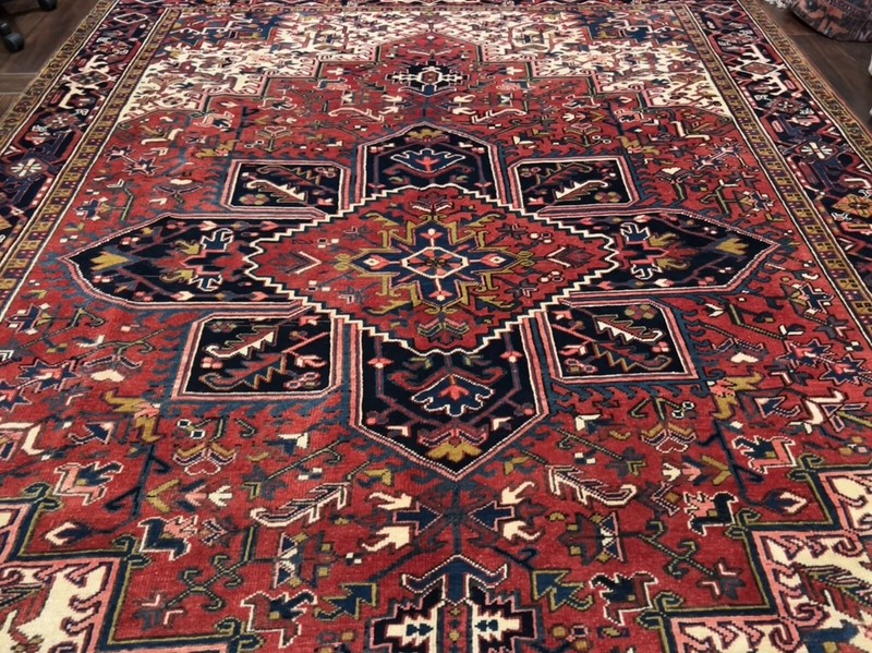 Unique Hand Knotted Vintage Heriz Serapi Area Rug Geometric Carpet 8’5x11’6,297 gallery
