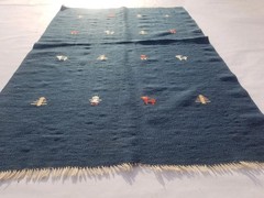 Vintage Handmade Traditional Figural Blue Kilim Floor Rug Carpet 4.9×3.4ft