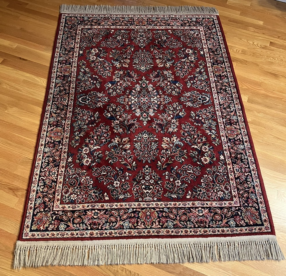 4 ft 3.75 in x 5 ft 9 in Karastan 785 Red Sarouk Runner wool rug with Fringe