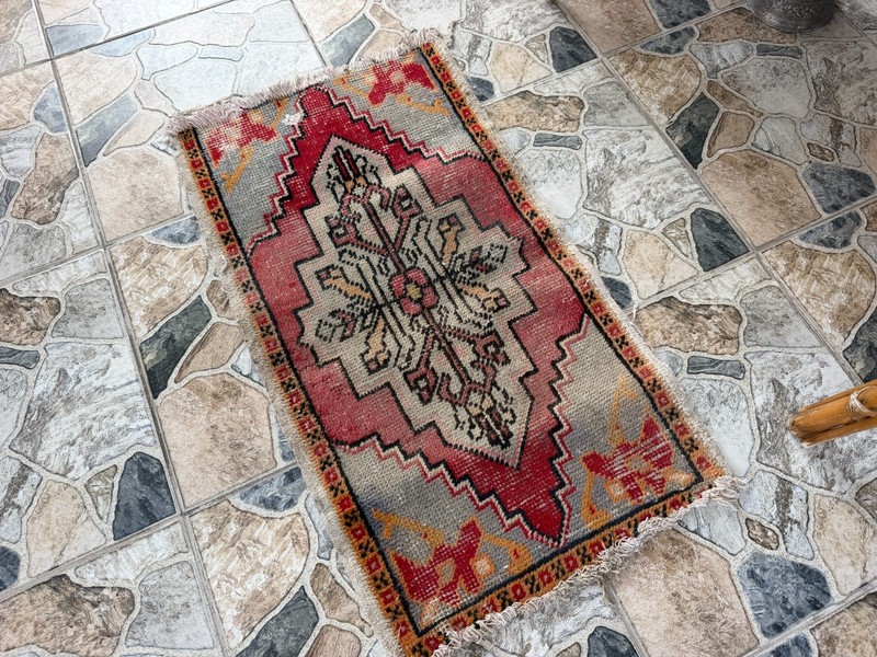 Vintage Anatolian Small Accent Rug Handknotted Red Tribal Wool Rug Mat 1.6x2.9 gallery