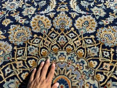 9×12 SIGNED BLUE VINTAGE ORIENTAL RUG GOLD handwoven antique handmade fine navy